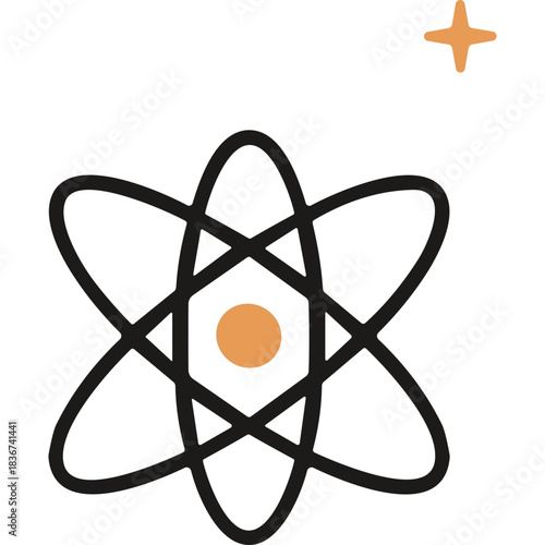 Stylized Illustration of an Atom Symbol With Orbiting Electrons and a Single Star Against a Dark Background