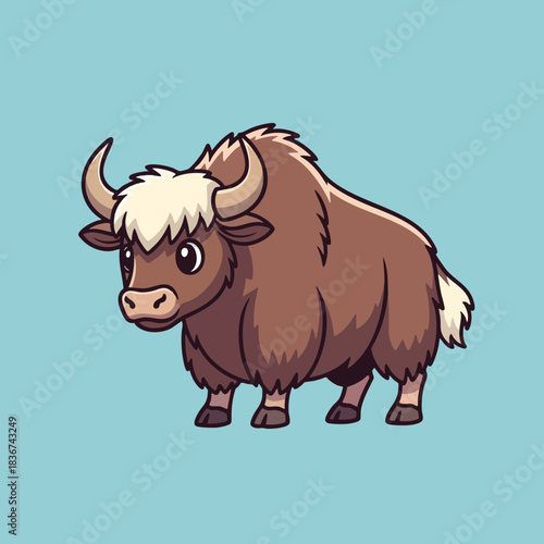 Adorable Cartoon Yak on Blue Background