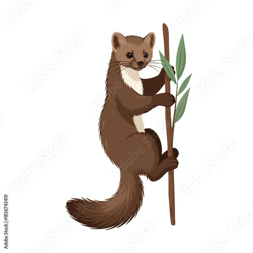 Cartoon Weasel Climbing a Plant