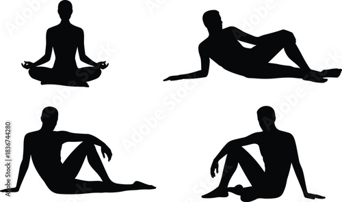 Silhouettes of seated and reclining figures — posture, relaxation, and gesture reference for wellness, yoga, and lifestyle design