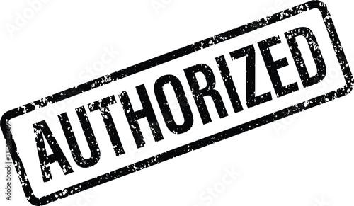 An authorized label features bold, black lettering contained within a rectangular frame with transparent background