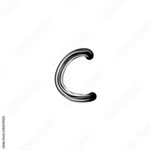 Chrome Reflective Lowercase Letter C on White