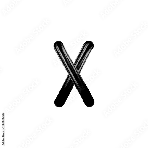 Black Glossy 3D Letter X or Cross Mark