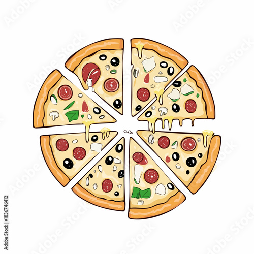 doodle pizza themed icon set with various slice angles playful lineart minimal style