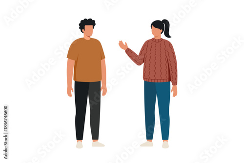 Two People Talking Illustration. Casual Conversation Between Man and Woman, Communication, Discussion, Interaction, Flat Character Design, Social Dialogue, Modern People Vector Art
