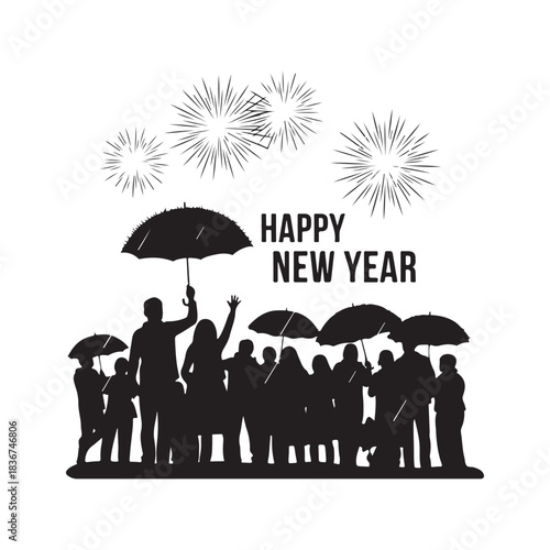 people under umbrella and  enjoy happy new year