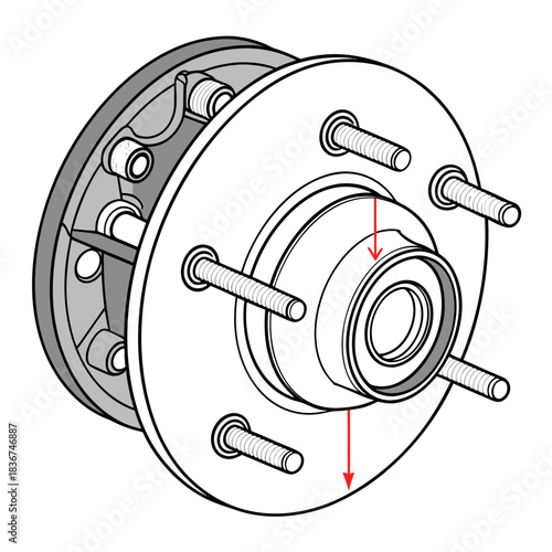 Detailed illustration of a car wheel hub assembly showing brake drum components and wheel studs with measurement indicators