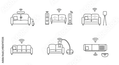 smart home technology automated living room with wifi connected furniture and appliances illustrating connected lifestyle and ease of use convenience