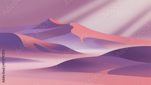 Abstract desert landscape with flowing sand dunes under soft purple and pink hues