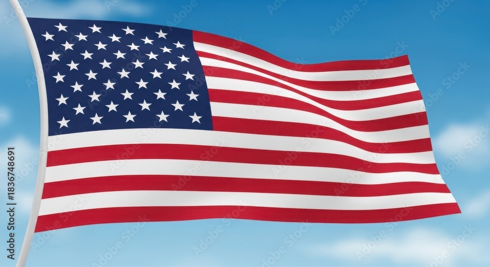 Fototapeta premium American flag waving majestically against a clear blue sky backdrop illustration