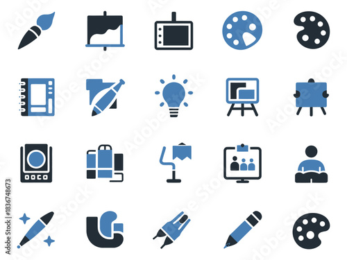 Creative tools and icons for artists and designers in a minimalist style.