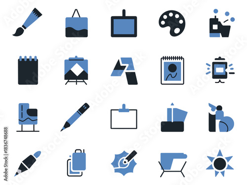 Artistic icons representing creativity tools in a sleek blue theme.