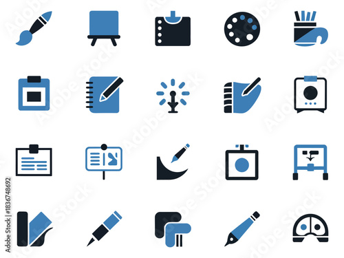 Art supplies and tools arranged in a creative layout, showcasing various art elements.