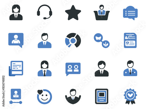 Vector icons representing customer service and business communication in various styles.