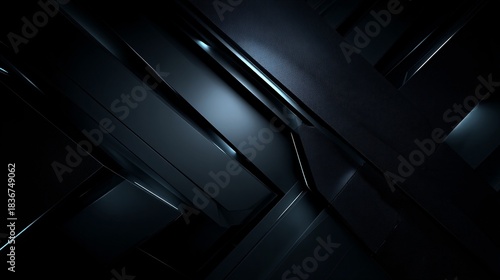 Abstract dark background with metallic textures and geometric shapes creating depth.