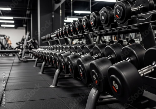 Wallpaper Mural Rows of Heavy Black Dumbbells Organized on Racks in a Modern Fitness Gym Torontodigital.ca
