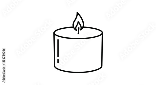 Simple black and white doodle of a lit votive candle with a flickering flame, representing light, peace, remembrance, and relaxation.