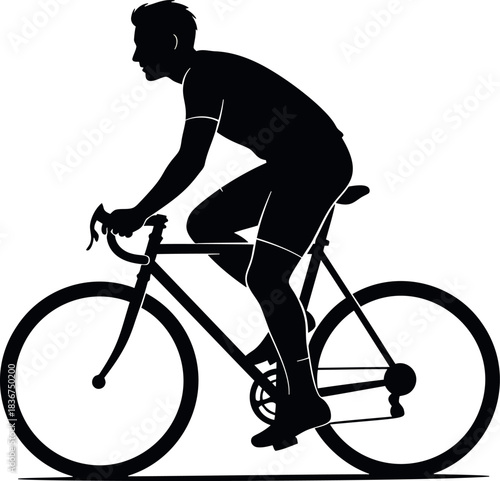 A dynamic vector silhouette of a cyclist on a bicycle, embodying the spirit of athletic pursuit and recreational activity. This clean graphic illustrates motion and speed