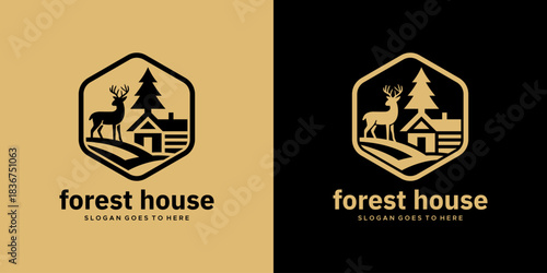 logo vector natural forest mountain cabin house