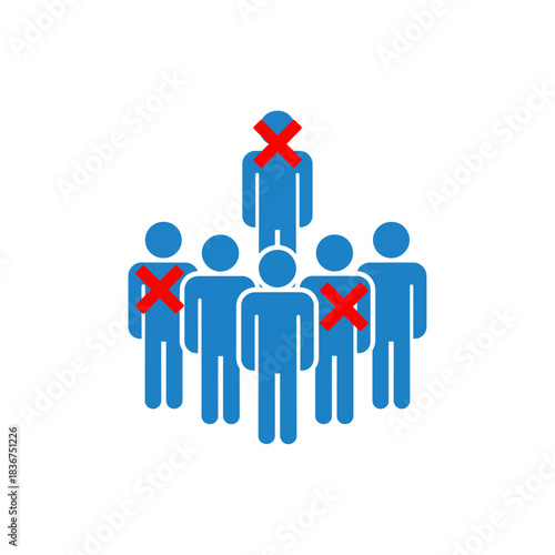 Social distancing with cancelled people icons a concept to illustrate isolation and safe separation to avoid virus transmission preventing pandemic spread.