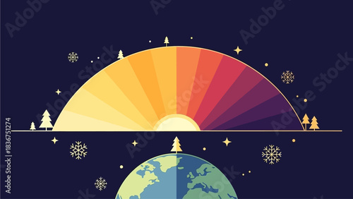 Winter Solstice Sun Path Symbol with Decorative Winter Icons