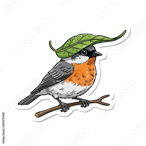Bird with Leaf on Head