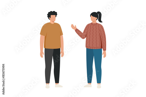 Two People Talking Illustration. Casual Conversation Between Man and Woman, Communication, Discussion, Interaction, Flat Character Design, Social Dialogue, Modern People Vector Art