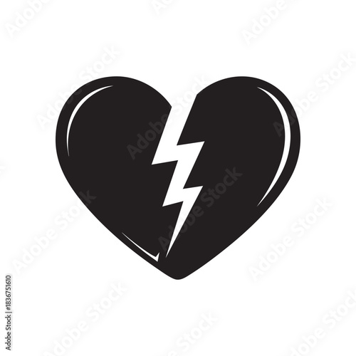 Black heart symbol with a lightning bolt crack