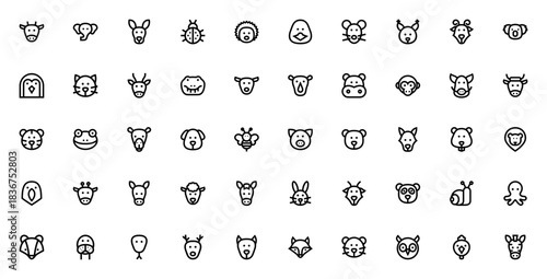Animals icon set. Vector animal collection. Includescow, elephant, kangaroo, tger, lion, giraffe, panda,zebra and more wildlife sybols.