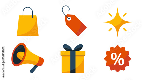 E-commerce marketing and shopping icons set, flat design style collection