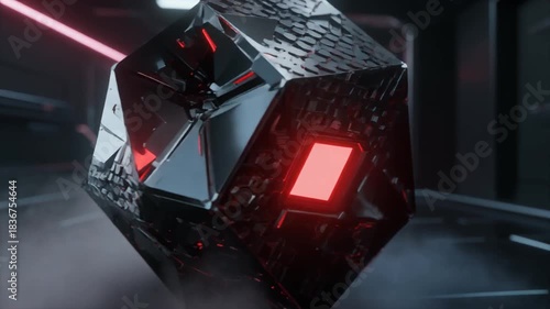 Cyberclinic Futuristic Geometric Artifact with Glowing Red Core