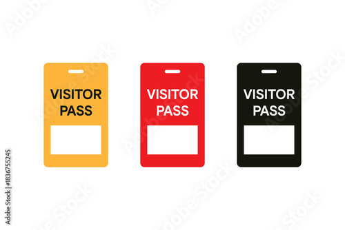 Visitor Pass Badge Icon on White Background Identification Tag Access Control Permit Security Entry Pass for Office Event or Facility Management.