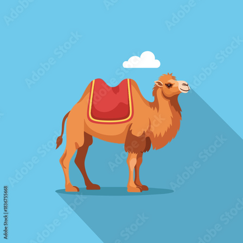 Camel with Red Saddle on Blue Background