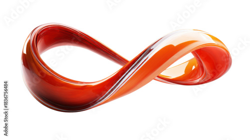 Red and orange glossy infinity symbol with smooth reflecting surface on transparent background, representing endless loop and concepts of eternity