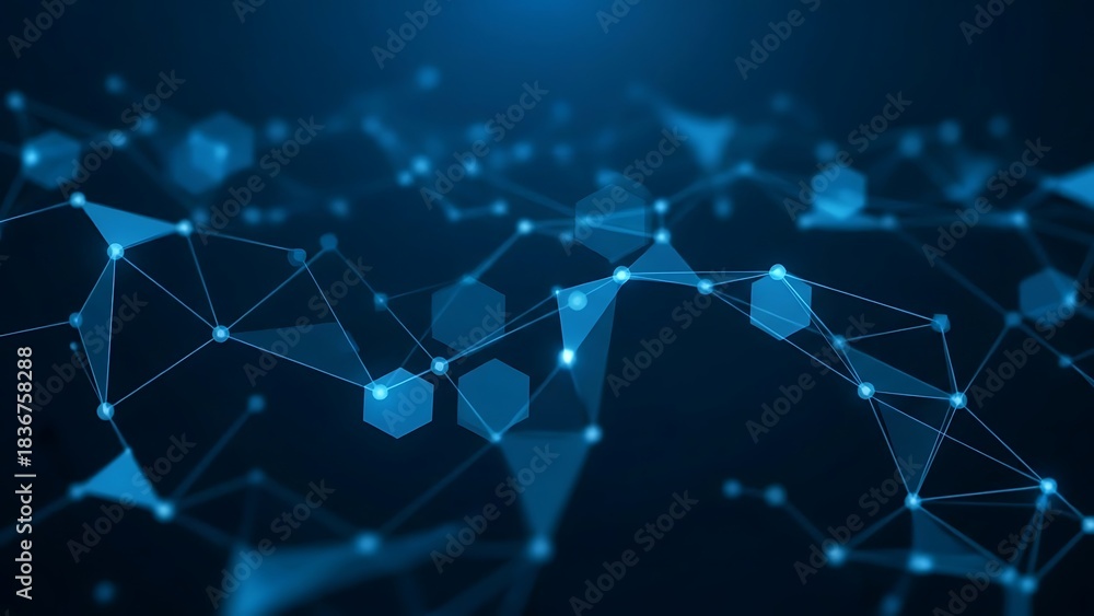 Obraz premium Abstract Blue Network Connection Background with Hexagons and Triangles.