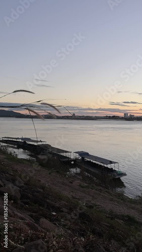 Mekong River in Savannakhet after sunset in December 2025