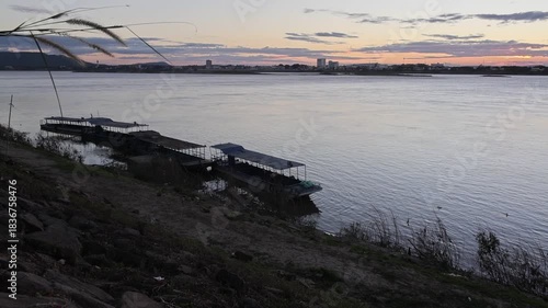 Mekong River in Savannakhet after sunset in December 2025