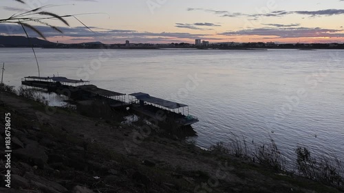 Mekong River in Savannakhet after sunset in December 2025