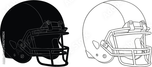American football helmet silhouette and outline illustration