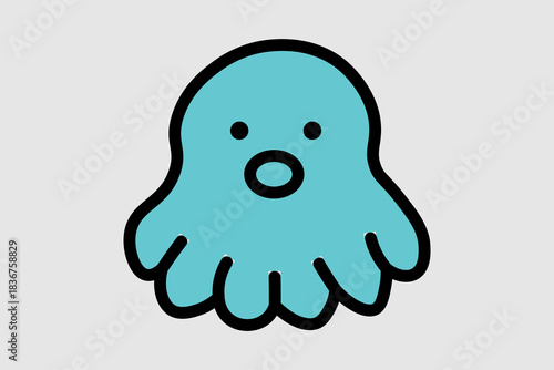 This is a frontal illustration of a stylized octopus or squid head. The body is a solid light blue or turquoise color.