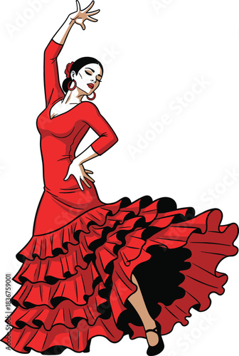 Flamenco dancer in a red dress with ruffles