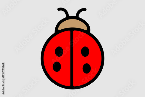 This is a frontal illustration of a ladybug or ladybird beetle. The body is a solid bright red color, divided down the middle, with two black spots on each side.