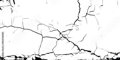 Crack concrete white wall or Cement wall background. Grungy. Earth cracks texture on isolated vector background. Black lightning bolts. Earth crack.