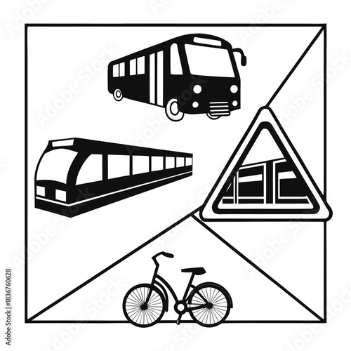 “Multi-Modal Transport Icon Set – Train, Bus, Bike & Boat Symbols”