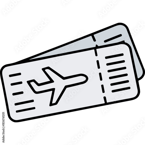 Two Stylized Airplane Tickets in Light Gray with Black Outline Isolated on Black Background Representing Travel and Transportation