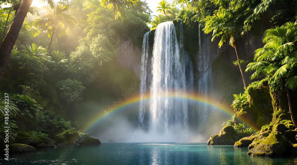 Fototapeta premium waterfall landscape with shimmering sunlight