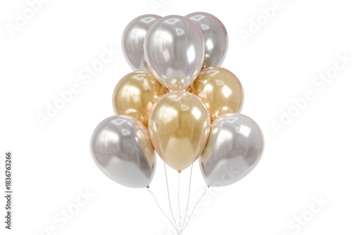 3d silver and gold balloons icon. celebration party concept. minimal cartoon balloon cluster helium balloons for birthday banner social media ad. isolated on white background. 3d render