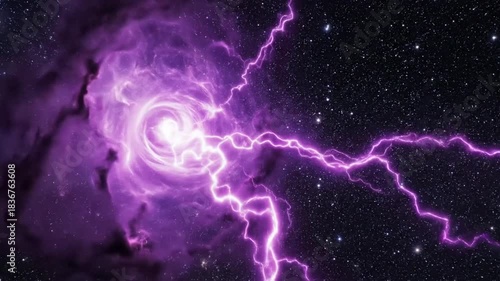 Stunning cosmic nebula with vibrant purple hues and electric energy.