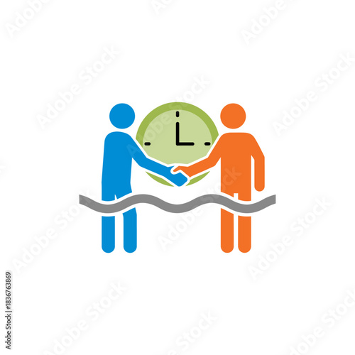timely partnership two people shaking hands sealing a business deal with a clock in the background highlighting business agreement and efficiency.