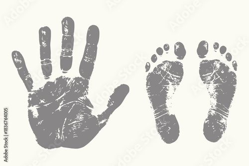 Set of fingerprint marks engraving style illustration. grunge texture prints, human palm and soles, body marks art, fingerprint pattern, vintage style. Eps 10